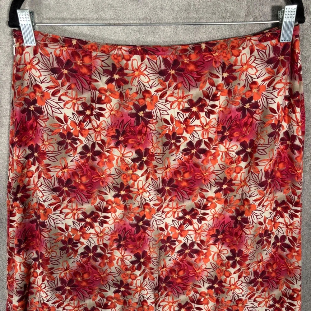 Vintage Christopher & Banks Midi Skirt Women Size 12 Red Floral Ruffle Hem Fairy